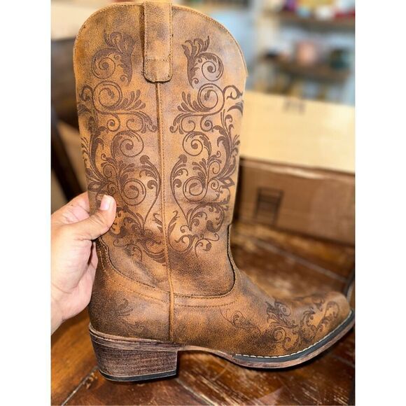 ROPER Womens Tall Stuff Embroidery Snip Toe Casual Boots Mid Calf - Picture 4 of 9